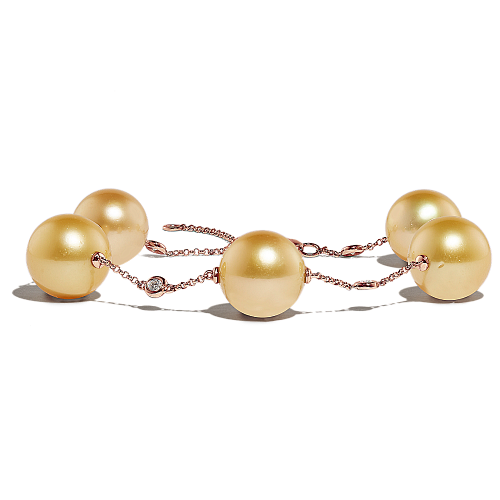 Sunshine 9mm South Sea Pearl and Diamond Bracelet in 14K Rose Gold (8 in)