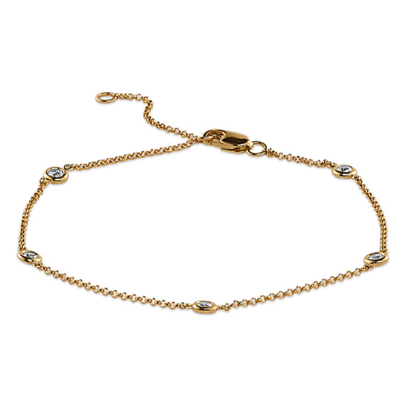 Shane Co. Bezel-Set 1/4 tcw Diamond Station Bracelet, White, Yellow Gold