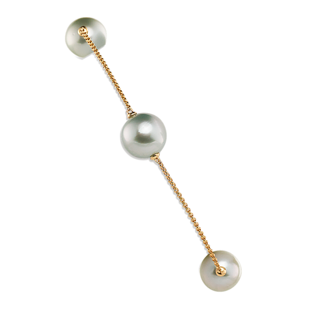 9mm Silver Tahitian Pearl Bracelet in 14K Yellow Gold (8'')