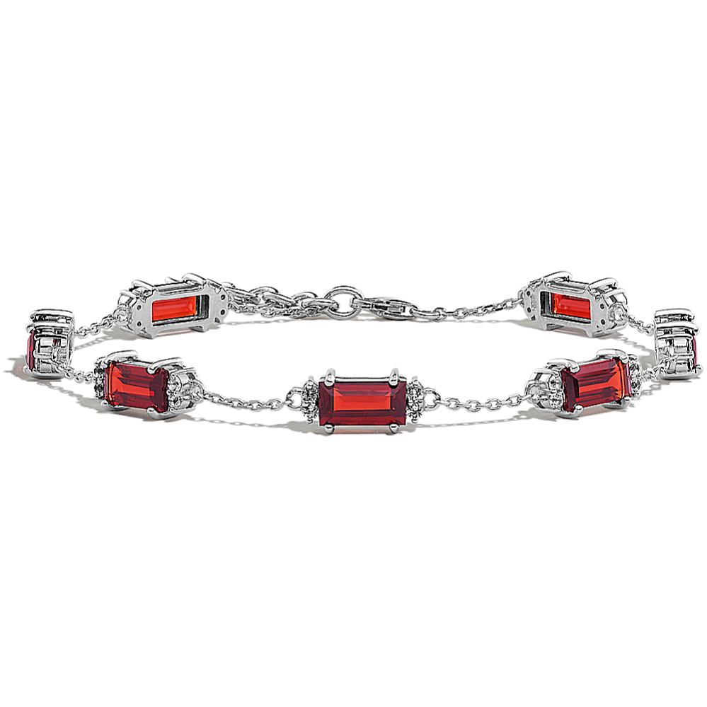 Raine Garnet and Diamond Bracelet in Sterling Silver (8 in)