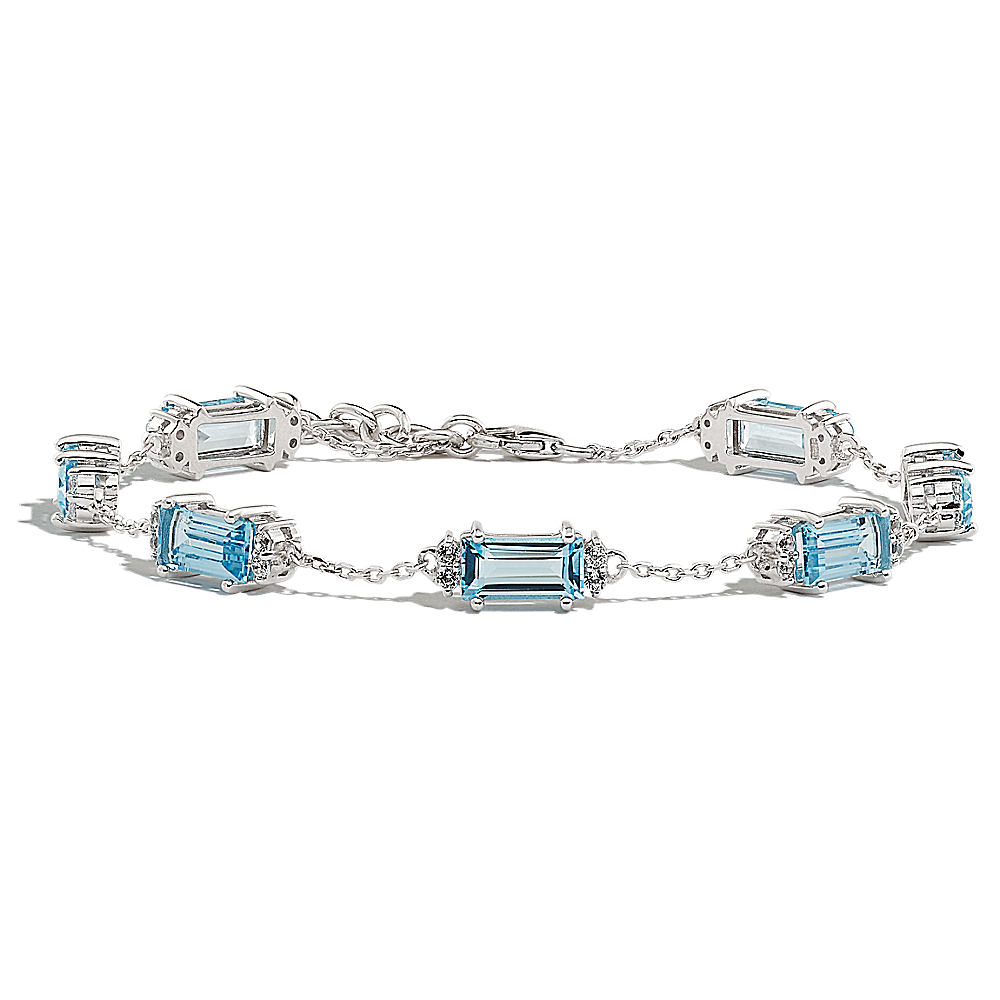 Raine Sky Blue Natural Topaz and Natural Diamond Bracelet in Sterling Silver (8 in)