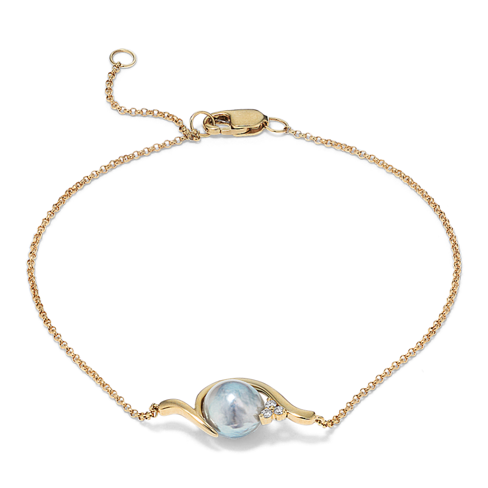 Cultured Blue Akoya Pearl Cradle Bracelet (8'')