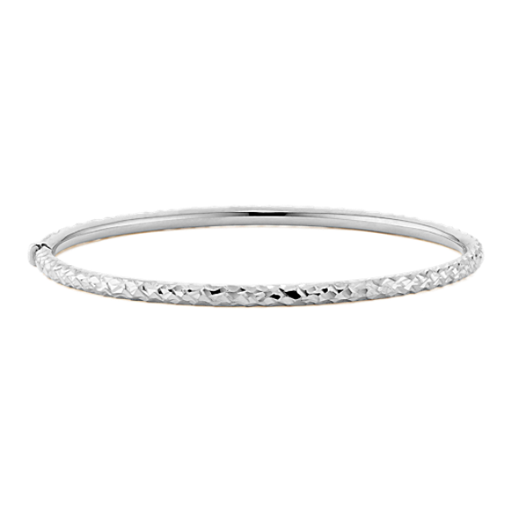 14K White Gold Textured Bangle Bracelet