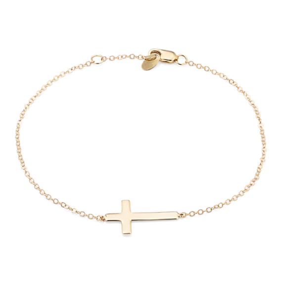14K Yellow Gold Sideways Cross Bracelet