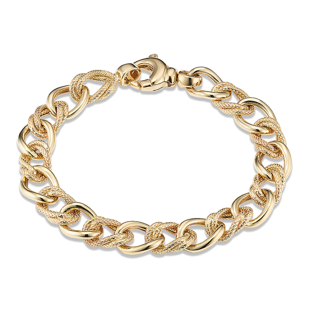 14K Yellow Gold Textured Rombo Link Bracelet