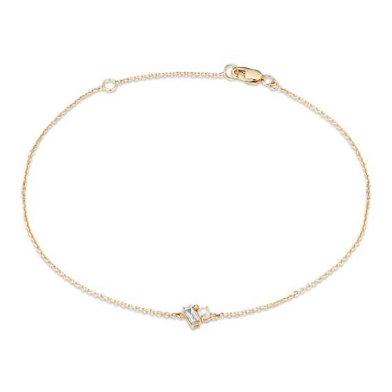 Cultured Pearl & Baguette Diamond Bracelet