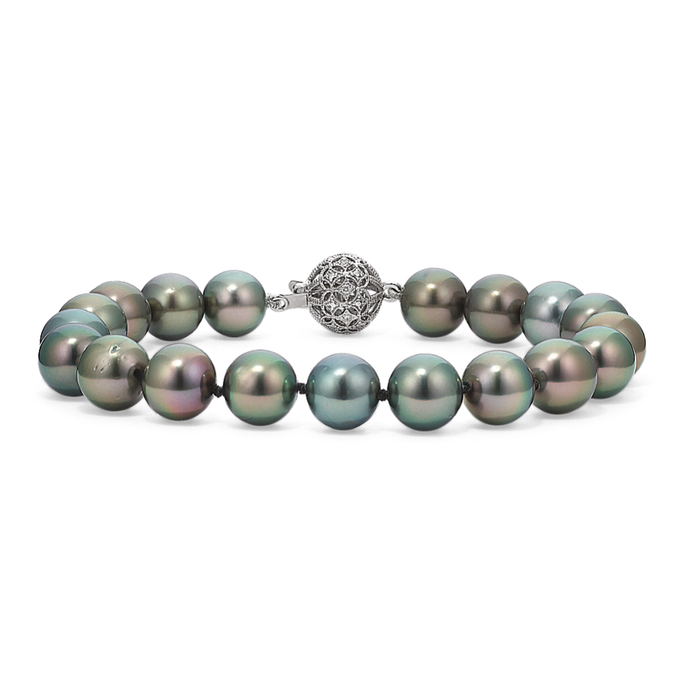 8mm Cultured Tahitian Pearl & Diamond Bracelet