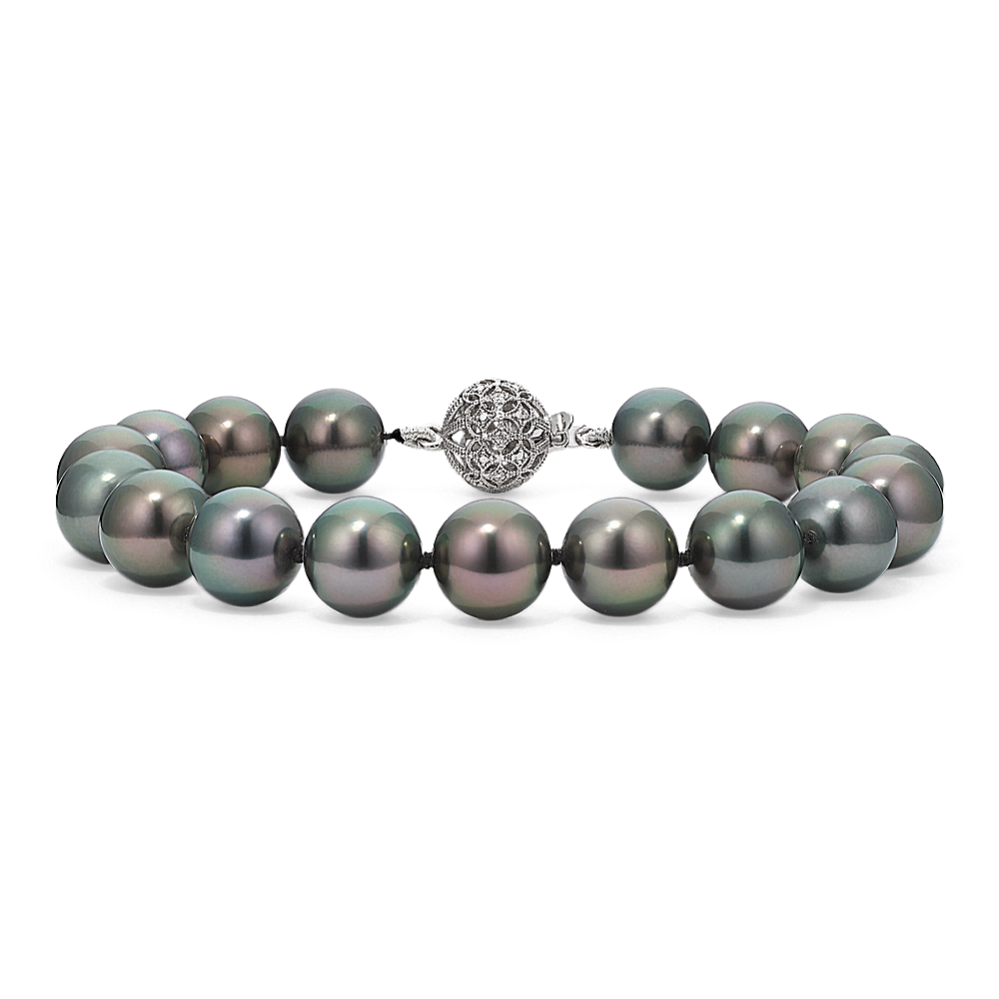 9mm Cultured Tahitian Pearl & Diamond Bracelet