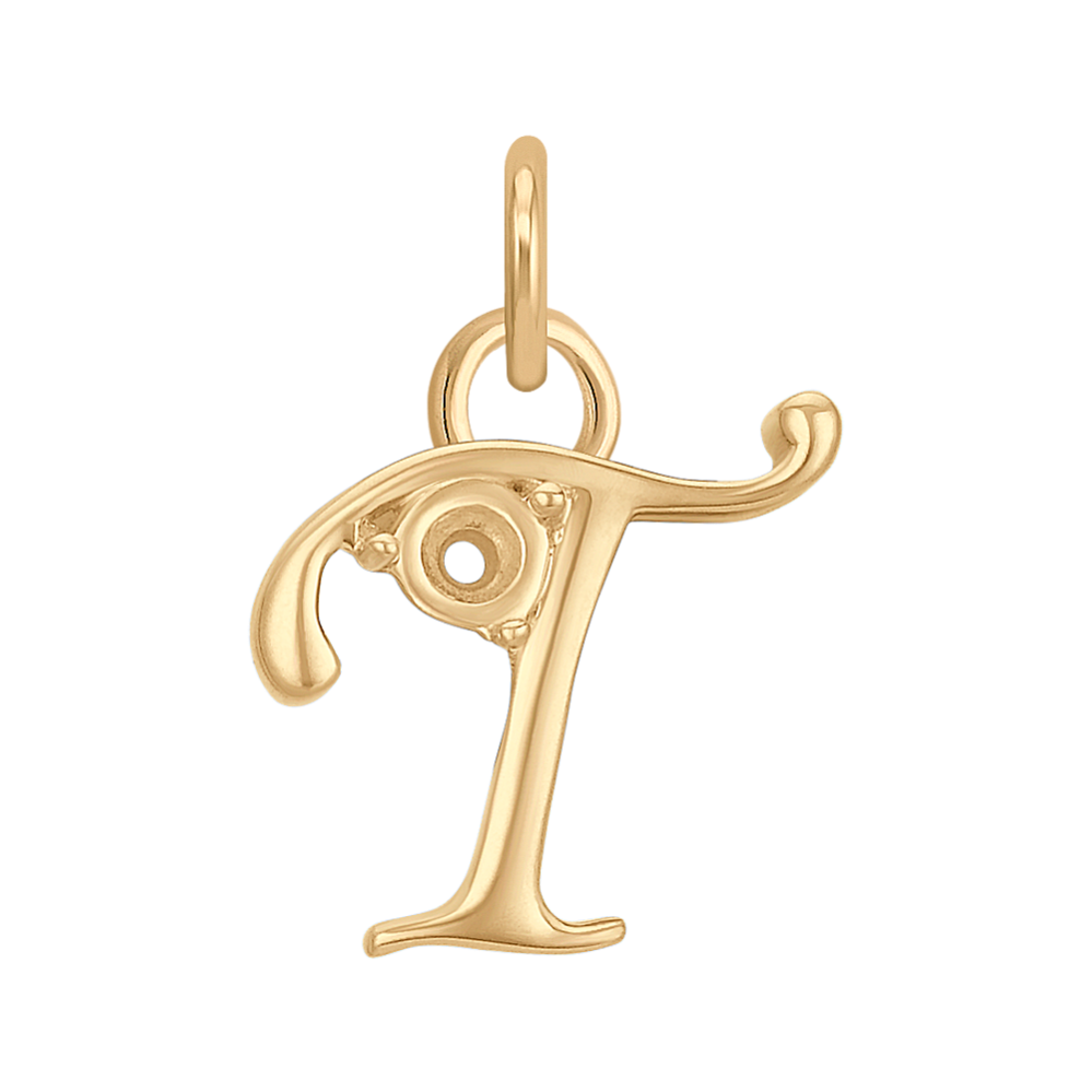 14k Yellow Gold Letter T Charm