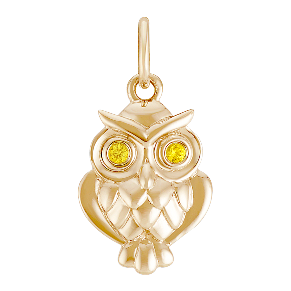 14k Yellow Gold Yellow Sapphire Owl Charm
