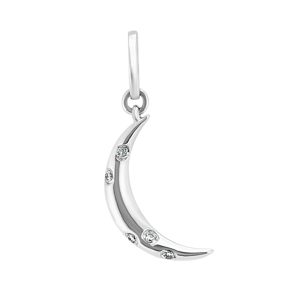 Diamond Crescent Moon Charm in 14k White Gold