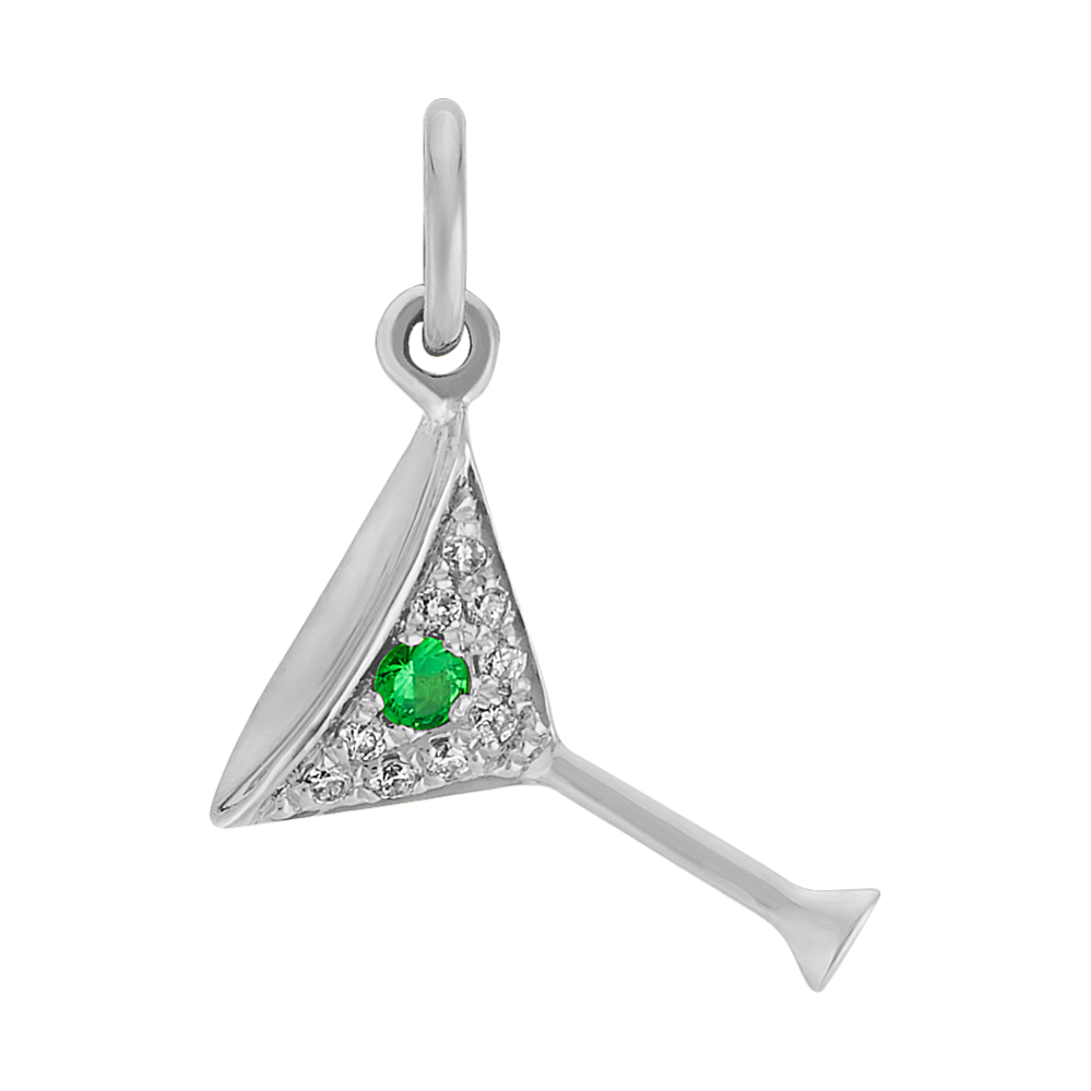Martini Drink Charm with Green Tsavorite and Diamond Accents
