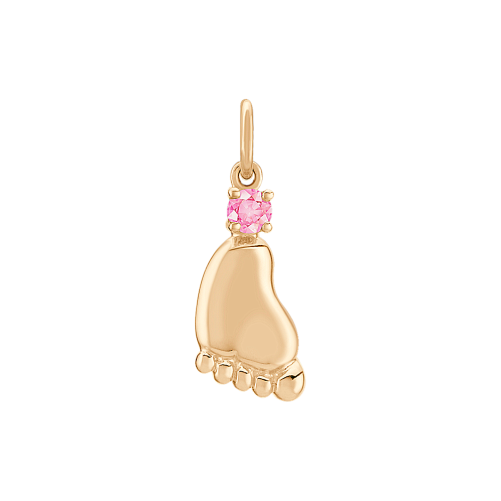 Pink Sapphire Baby Girl Footprint Charm