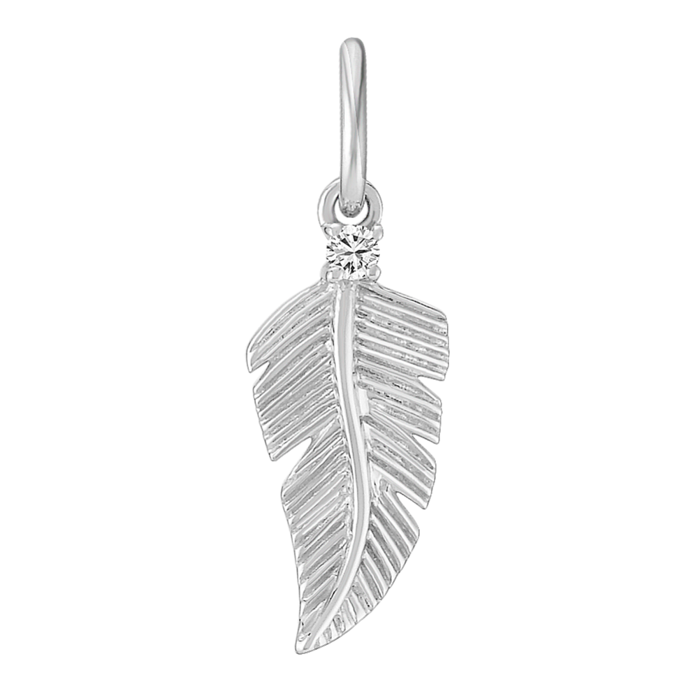 Round Diamond Feather Charm