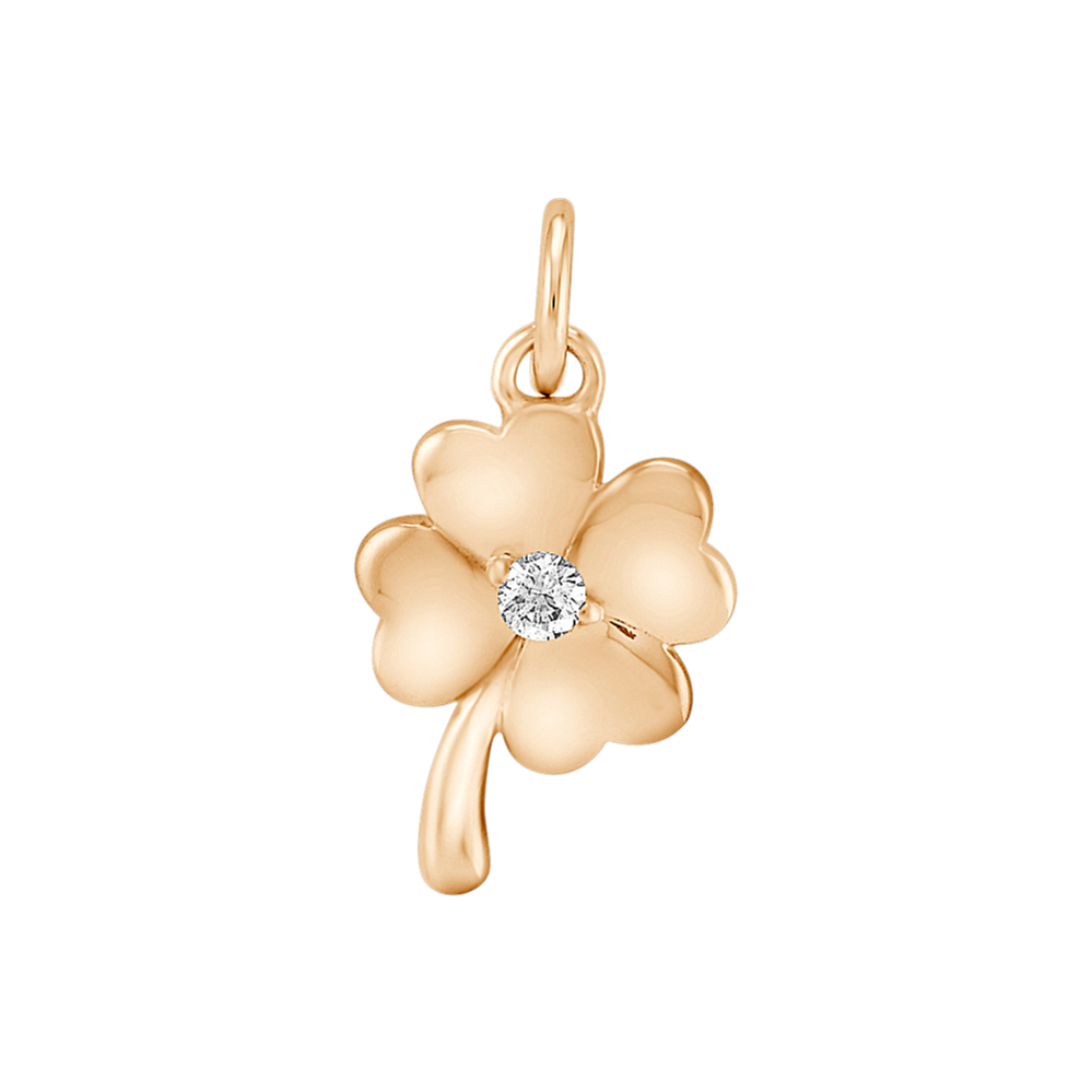 Round Diamond Four Leaf Clover Charm