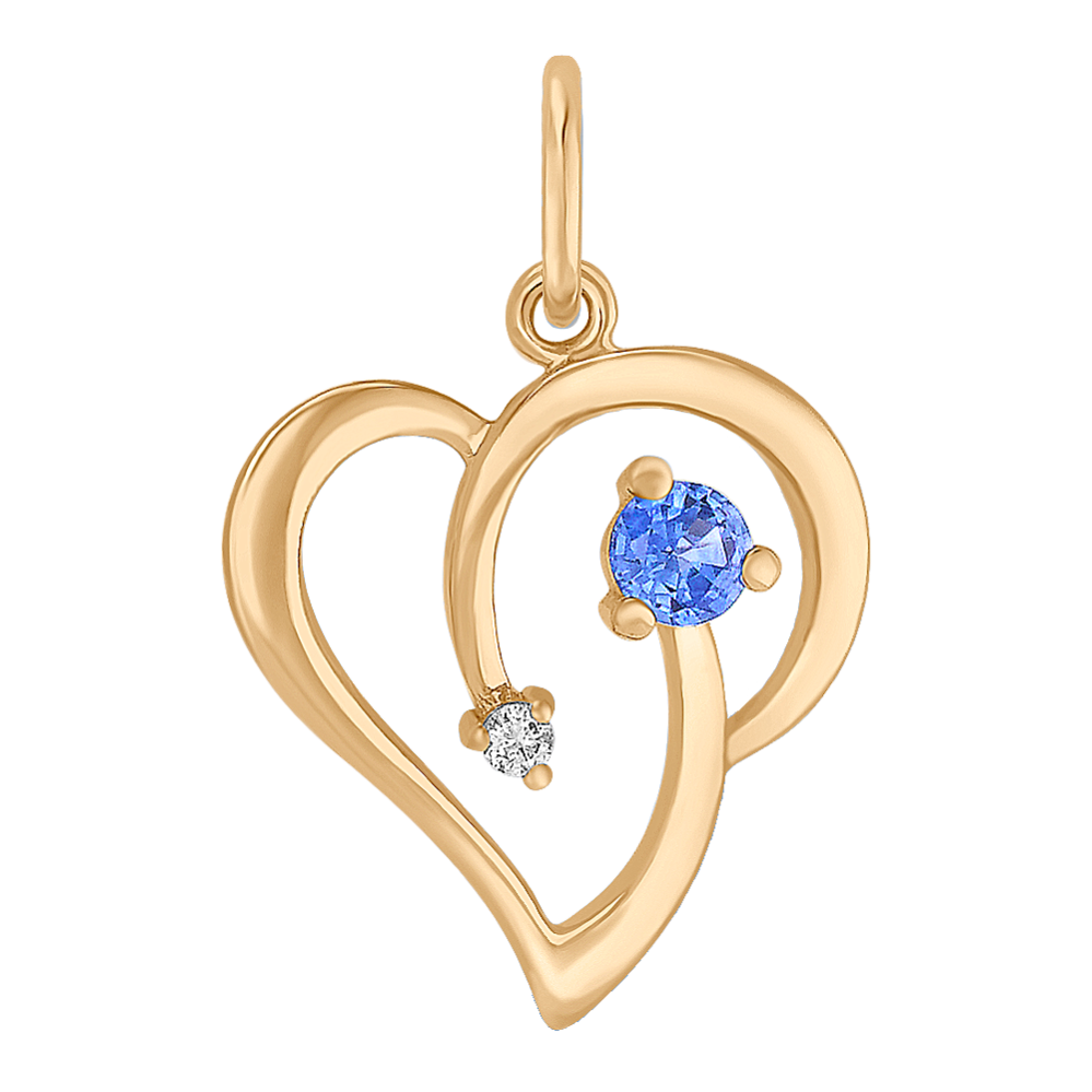 Round Diamond and Kentucky Blue Sapphire Heart Charm