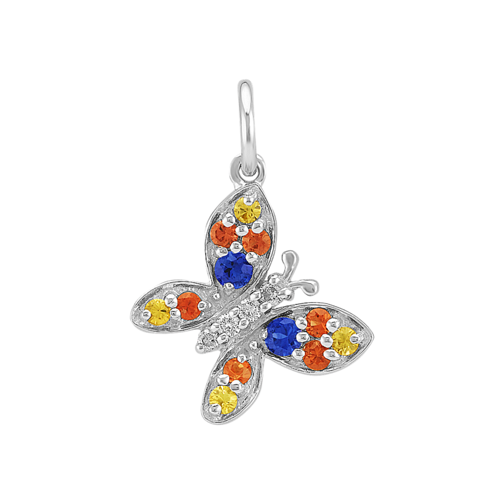 Round Multi-Colored Sapphire and Diamond Butterfly Charm
