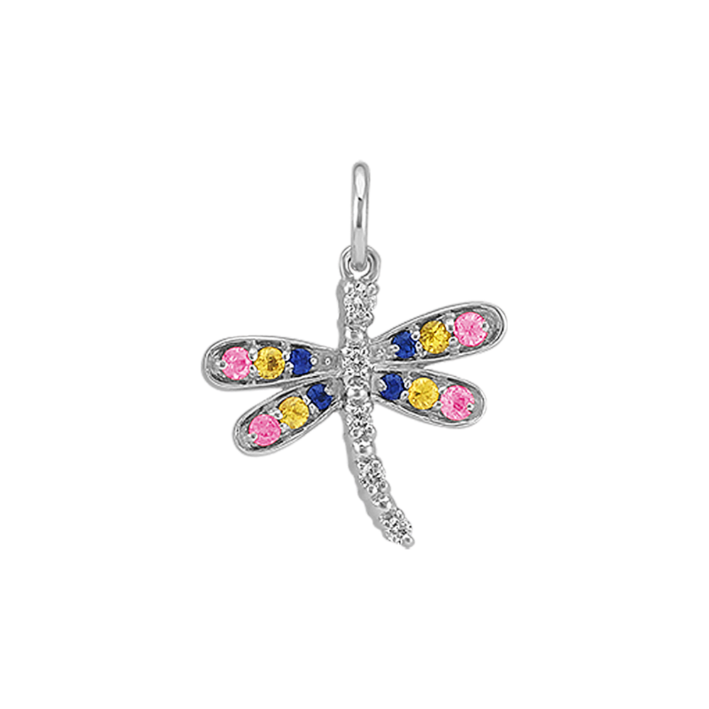Round Multi-Colored Sapphire and Diamond Dragonfly Charm