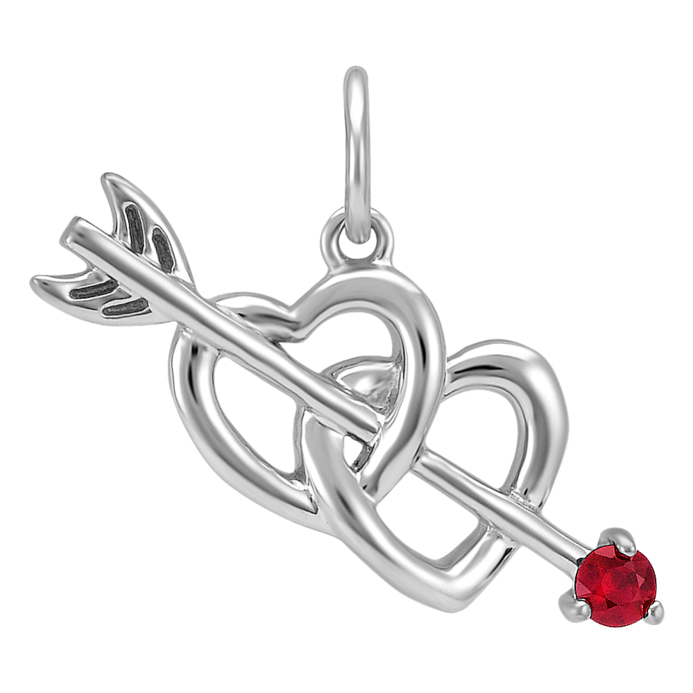 Round Ruby Cupid Arrow & Hearts Charm