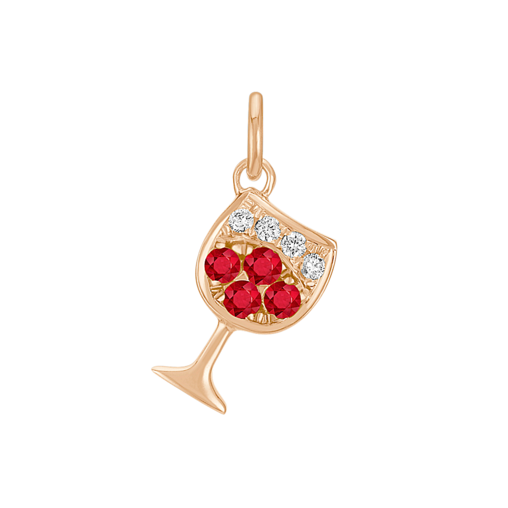 Round Ruby and Diamond Glass of Wine Charm