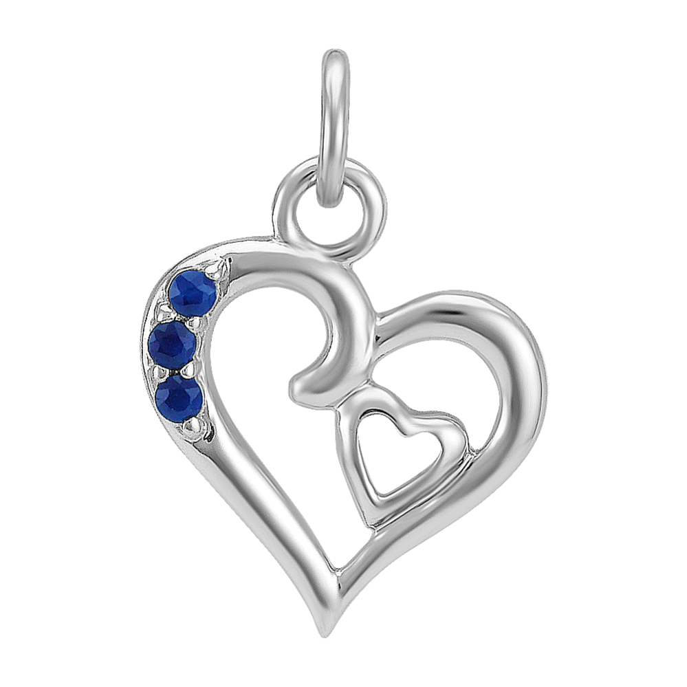 Round Sapphire Double-Heart Charm