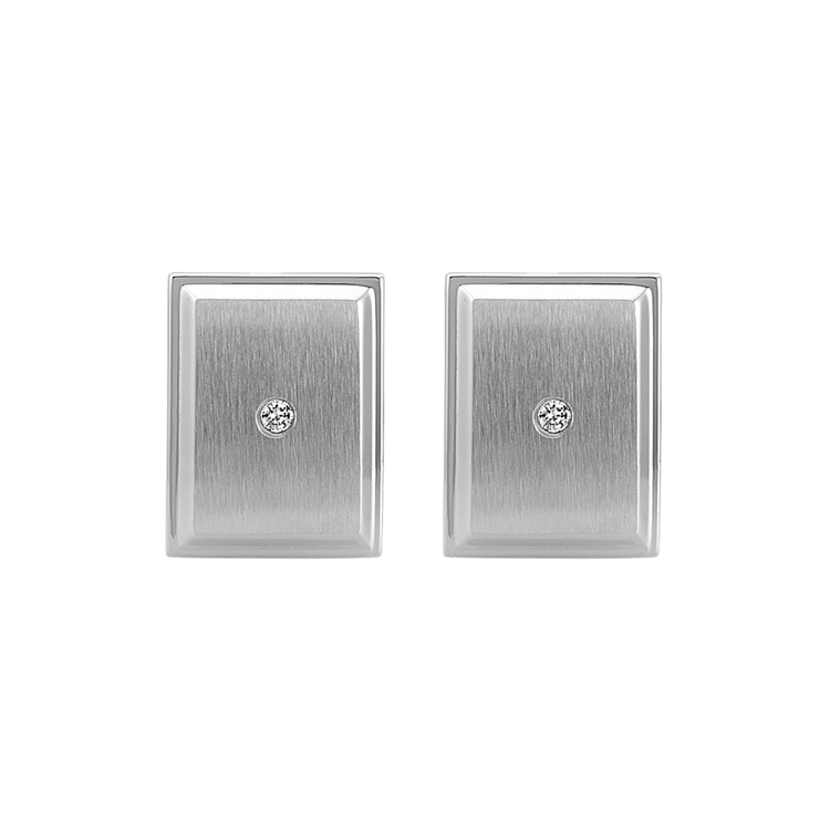 Round Natural Diamond and Stainless Steel Cuff Links