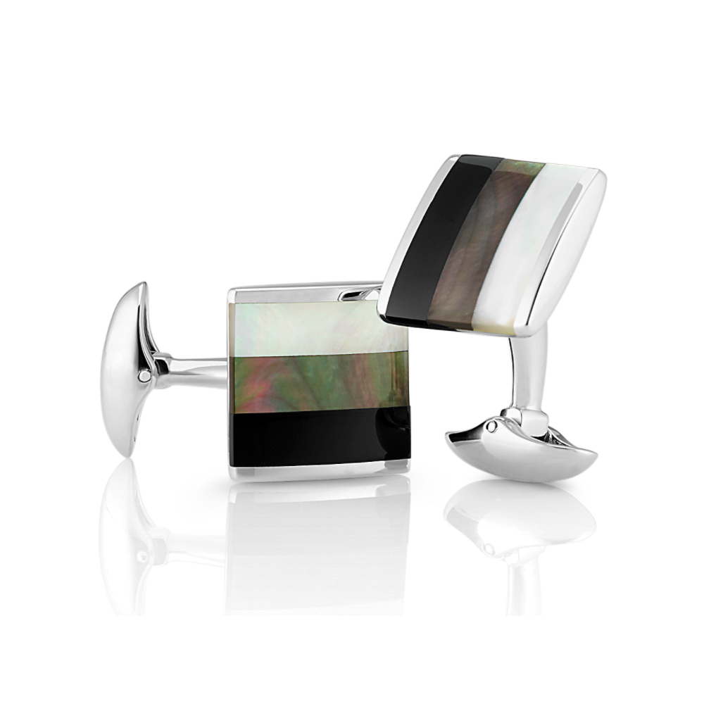 Black Agate and Mother of Pearl Cuff Links in Sterling Silver