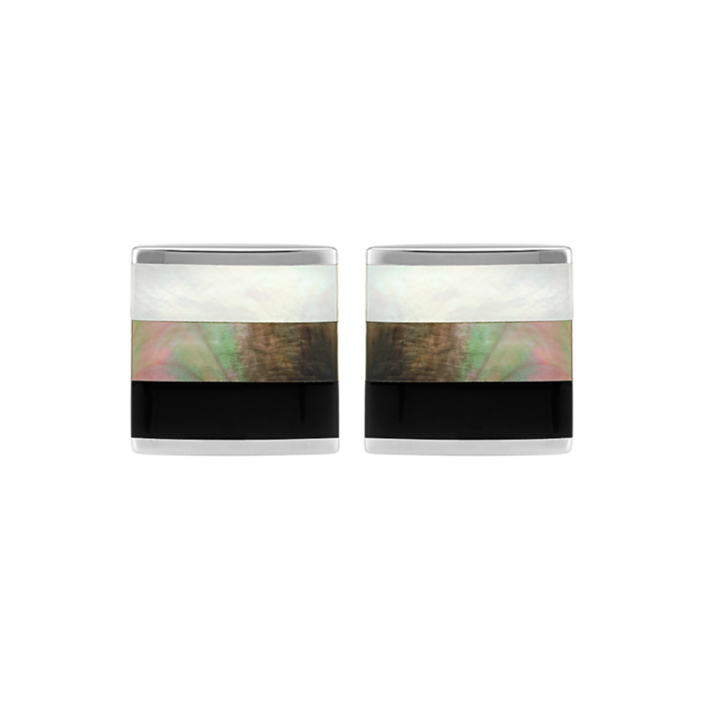 Black Agate and Mother of Pearl Cuff Links in Sterling Silver