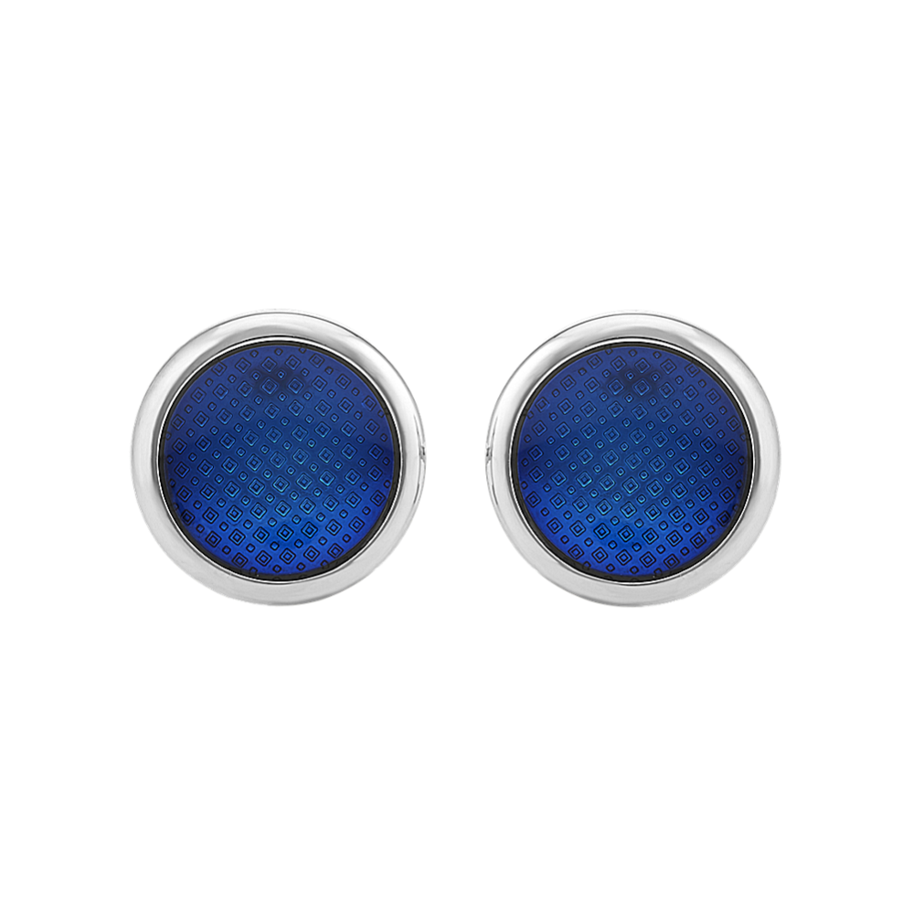 Blue Enamel Cuff Links in Sterling Silver