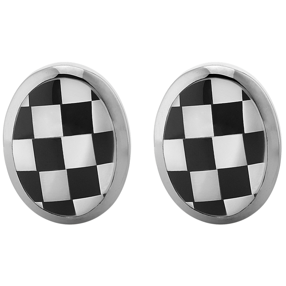 Checkerboard Sterling Silver Oval Cuff Links