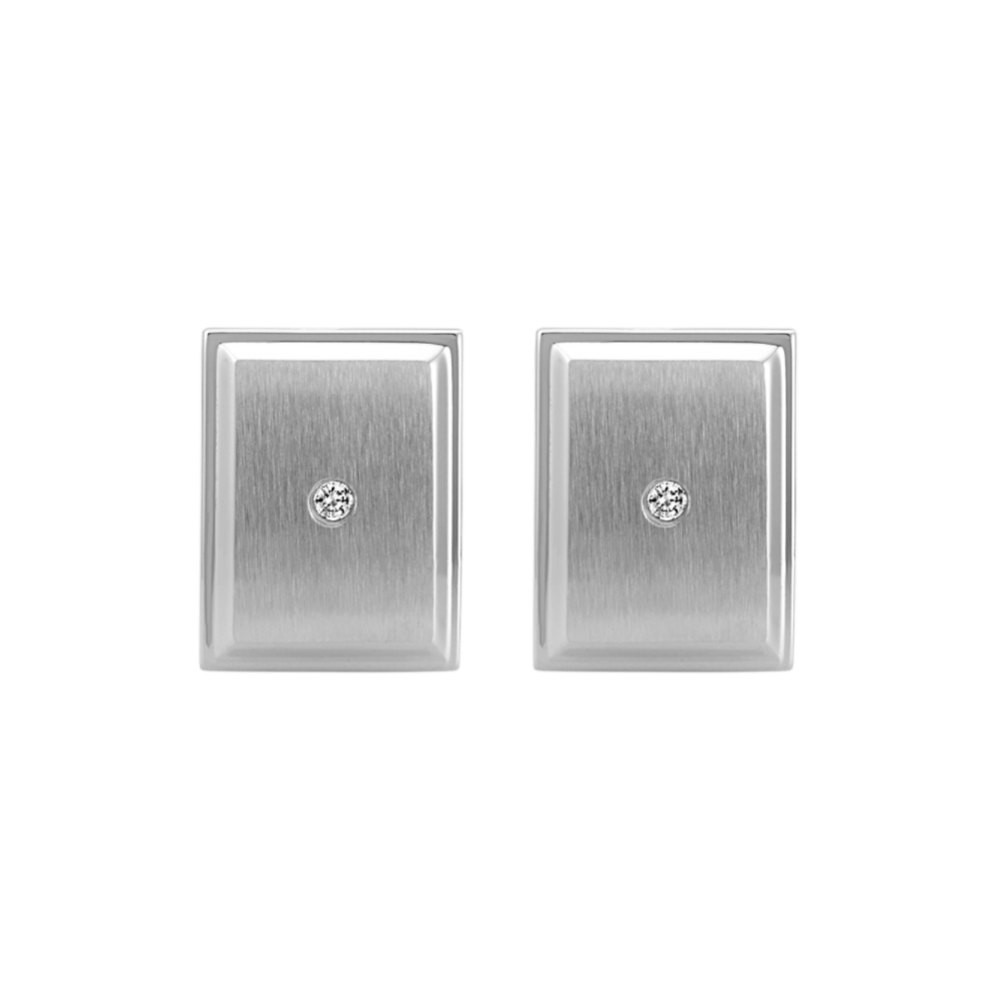 Round Diamond and Stainless Steel Cufflinks
