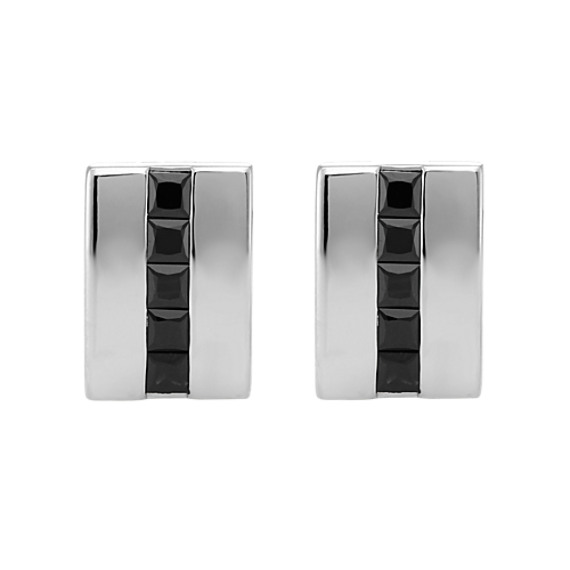 Square Cut Black Sapphire Cuff Links in Sterling Silver