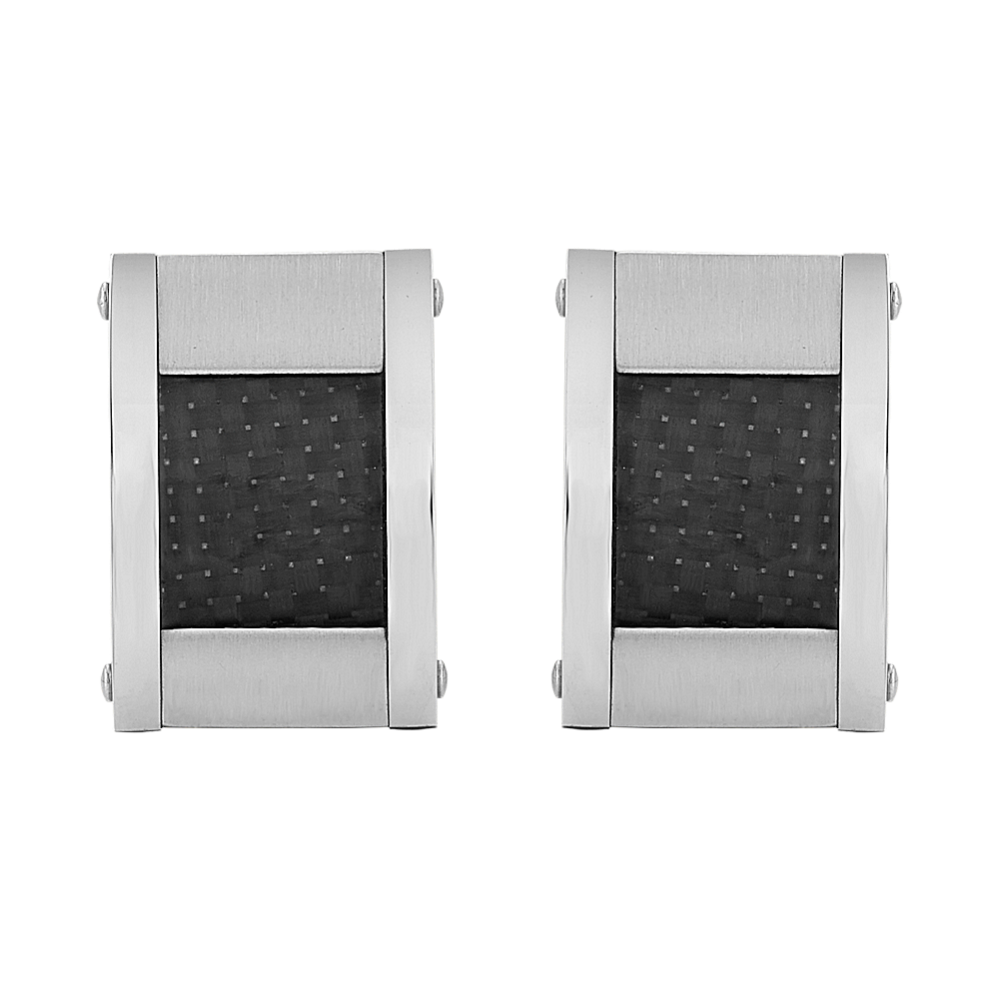 Stainless Steel and Black Carbon Fiber Cuff Links