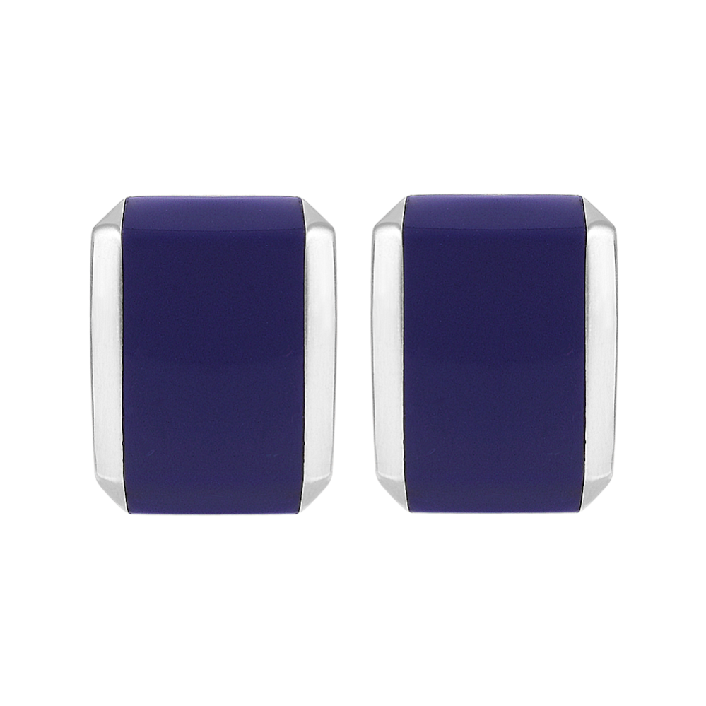 Sterling Silver Cuff Links With Lapis Inlay