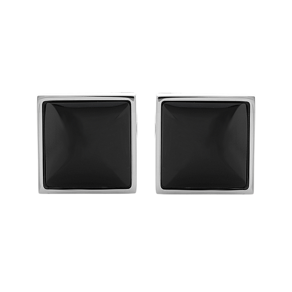 Sterling Silver Cuff Links with Black Onyx Inlay