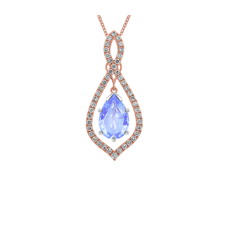 Natural Diamond Accented Pendant for Pear Gemstone in 14K Rose Gold (24 in)