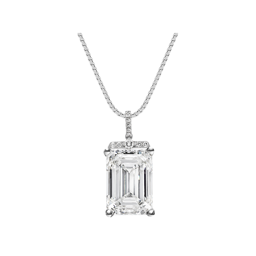 Diamond Dangle Pendant for Emerald Cut Gemstone (18'')
