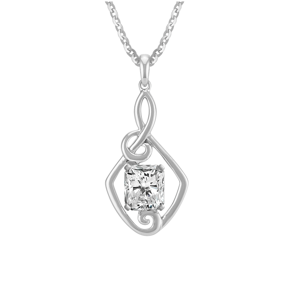 Treble Clef Style Pendant for Radiant Cut Gemstone (22 in)