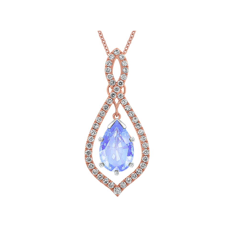 Diamond Accented Pendant for Pear Gemstone in 14K Rose Gold (24'')