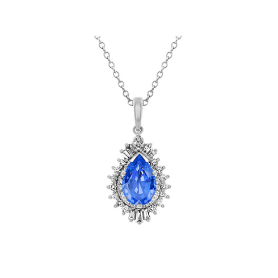 Vintage Diamond Pendant for Pear-Shaped Gemstone (24 in) with Pear Kentucky Blue Sapphire