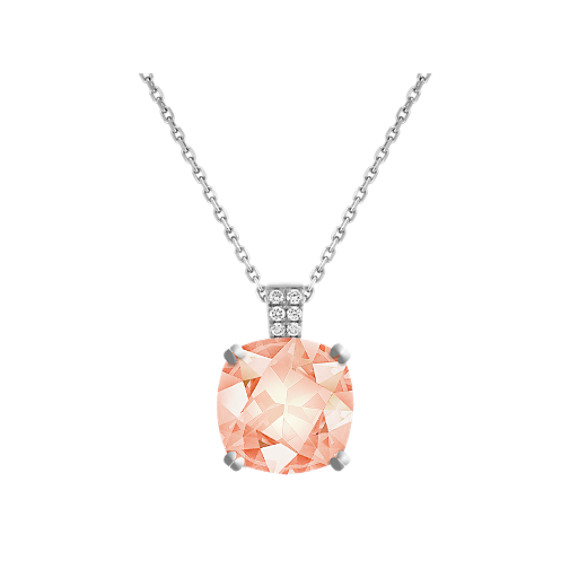Diamond Dangle Pendant for Cushion-Shaped Gemstone (18 in) with Cushion Cut Morganite