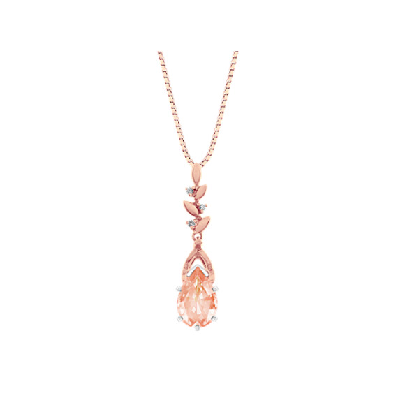 Diamond Accented Garland Pendant in 14k Rose Gold (18 in) with Pear Morganite