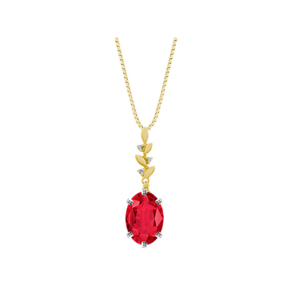 Diamond Accented Garland Pendant (18 in) with Oval Ruby