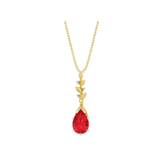 Diamond Accented Garland Pendant (18 in) with Pear Ruby