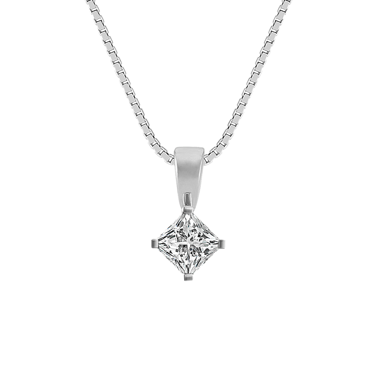 14k White Gold Pendant for .50 ct. Princess Cut Gemstone (18 in)