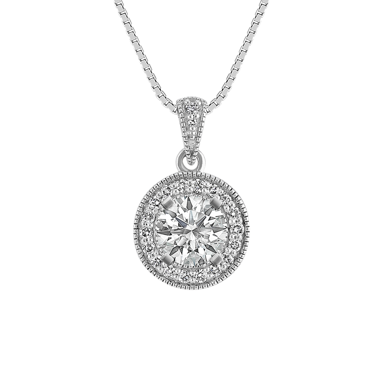 Natural Diamond Halo Pendant for Round Gemstone (18 in)