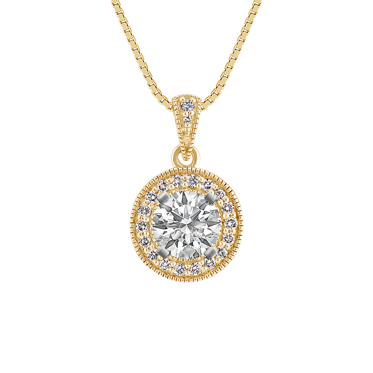 Natural Diamond Halo Pendant for Round Gemstone (18 in)
