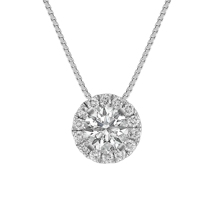 Round Natural Diamond Halo Pendant with Pave-Setting (18 in)