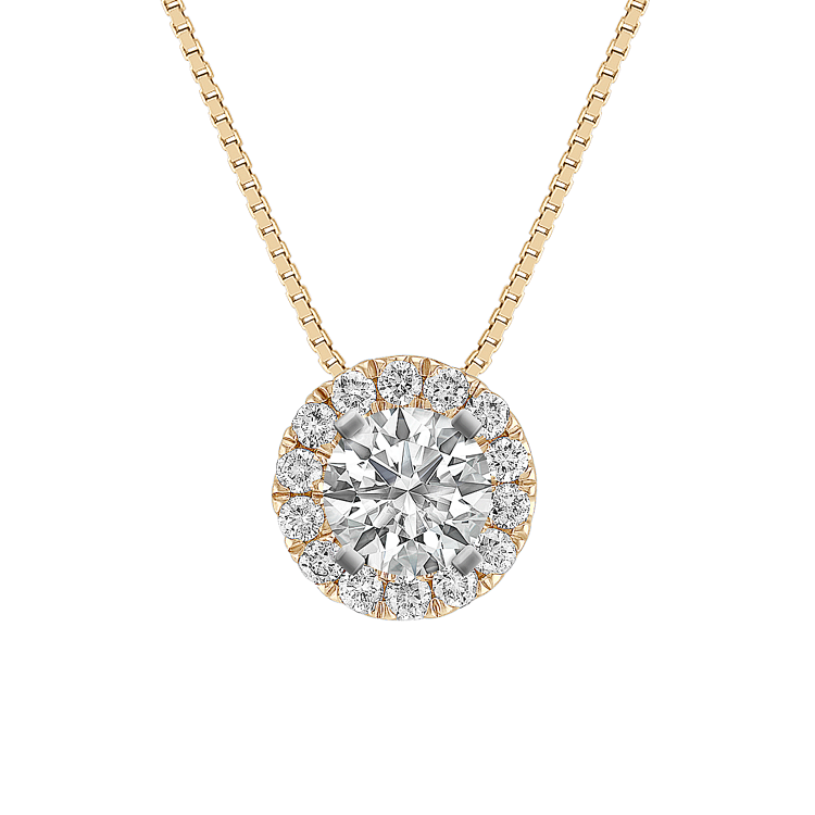 Natural Diamond Halo Pendant with Pave-Setting (18 in)