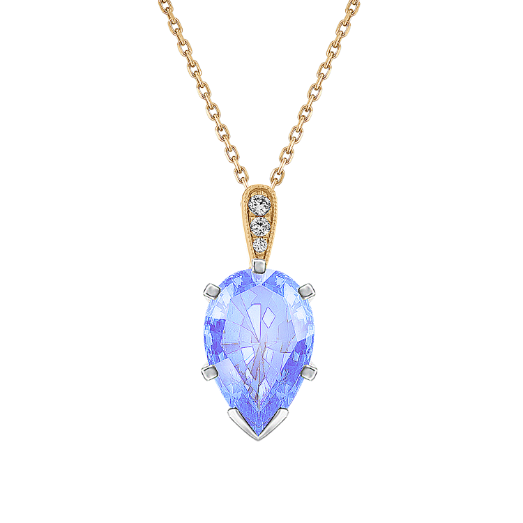 Natural Diamond Accented Pendant for Pear Gemstone (20 in)